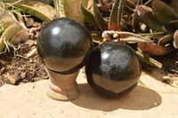 Polished Pitch Black Basalt Spheres  x 5 From Madagascar - TopRock