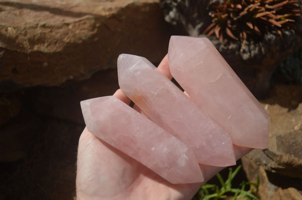 Polished Double Terminated Pink Rose Quartz Points  x 4 From Ambatondrazaka, Madagascar - TopRock