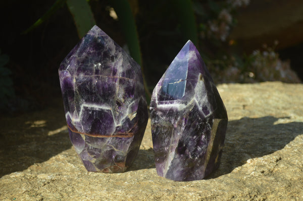 Polished Chevron Amethyst Points x 2 From Zambia