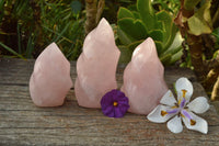 Polished Gemmy Pink Rose Quartz Flames  x 3 From Madagascar - TopRock