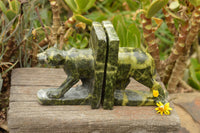 Polished Leopard Stone Lioness Book End Carvings  x 2 From Zimbabwe - TopRock