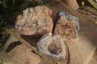 Natural Golden Limonite Quartz Clusters x 3 From Zambia