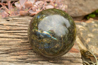 Polished Extra Large Labradorite Sphere & Palisandre Rose Wood Stand  x 1 From Tulear, Madagascar - TopRock