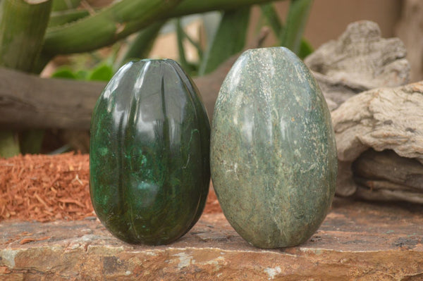 Polished  Serpentine & Verdite Pumpkin Carvings x 2 From Zimbabwe