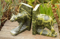 Polished Leopard Stone Lioness Book End Carvings  x 2 From Zimbabwe - TopRock