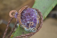 Polished Dark "Amethystos" Amethyst Crystal With Copper Art Wire Pendant -  sold per piece From Zambia - Toprock Gemstones and Minerals 