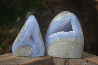 Polished Blue Lace Agate Standing Free Forms  x 2 From Nsanje, Malawi - Toprock Gemstones and Minerals 