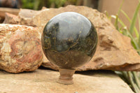 Polished Extra Large Labradorite Sphere & Palisandre Rose Wood Stand  x 1 From Tulear, Madagascar - TopRock