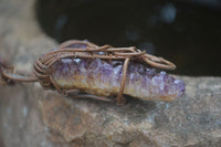 Polished Dark "Amethystos" Amethyst Crystal With Copper Art Wire Pendant -  sold per piece From Zambia - Toprock Gemstones and Minerals 