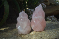 Polished Pink Rose Quartz Flame Sculptures x 2 From Madagascar