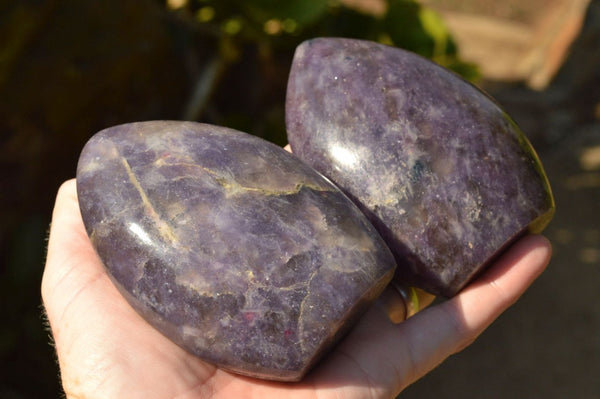 Polished Dark Purple Lithium Mica Lepidolite With Pink Rubellite Standing Free Forms  x 3 From Madagascar - TopRock