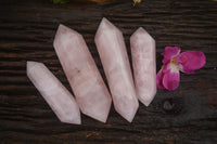 Polished Double Terminated Pink Rose Quartz Points  x 4 From Ambatondrazaka, Madagascar - TopRock