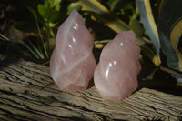 Polished Pink Rose Quartz Flame Sculptures x 2 From Madagascar