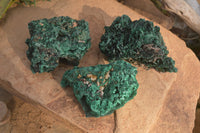 Natural Chatoyant Silky Malachite Specimens  x 3 From Kasompe, Congo