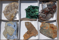 Natural Red Phantom Chlorite Quartz, Blue Lace Agate, Silky Malachite, Amethyst Phantom Quartz, Mtorolite & Smokey Cascading Quartz Specimens x 6 From Southern Africa - TopRock