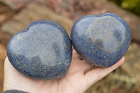 Polished Blue Lazulite Hearts x 6 From Madagascar - TopRock