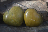 Polished Green Opal Gemstone Hearts  x 6 From Antsirabe, Madagascar