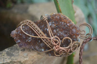 Polished Dark "Amethystos" Amethyst Crystal With Copper Art Wire Pendant -  sold per piece From Zambia - Toprock Gemstones and Minerals 