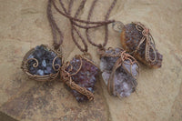 Polished Dark "Amethystos" Amethyst Crystal With Copper Art Wire Pendant -  sold per piece From Zambia - Toprock Gemstones and Minerals 