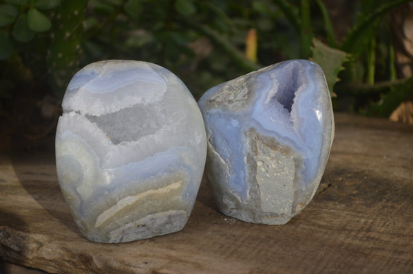 Polished Blue Lace Agate Standing Free Forms  x 2 From Nsanje, Malawi