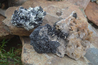 Natural Schorl Black Tourmaline Specimens With Hyalite Opal x 2 From Erongo Mountains, Namibia - TopRock