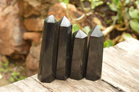 Polished Pitch Black Basalt Points  x 4 From Madagascar - TopRock