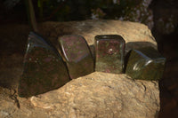 Polished  Fluorescent Ruby Corundum In Chrome Verdite Free Forms x 4 From Zimbabwe