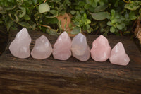 Polished Pink Rose Quartz Flame Sculptures x 6 From Antsirabe, Madagascar