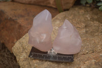 Polished Pink Rose Quartz Flame Sculptures x 6 From Antsirabe, Madagascar