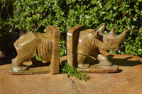 Polished Soapstone Rhino Book End Carvings x 1 From Zimbabwe - TopRock