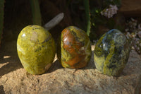 Polished Green Opal Standing Free Forms  x 3 From Madagascar