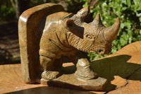 Polished Soapstone Rhino Book End Carvings x 1 From Zimbabwe - TopRock