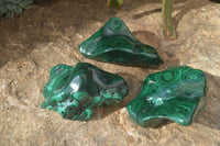 Polished Malachite Free Forms x 3 From Kolwezi, Congo