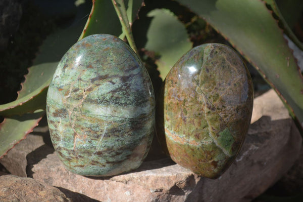 Polished Green Chrysoprase Standing Free Forms  x 3 From Ambatondrazaka, Madagascar - Toprock Gemstones and Minerals 