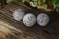 Polished Rubellite Pink Tourmaline Matrix Spheres x 3 From Madagascar