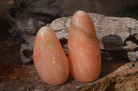 Polished Orange Twist Calcite Standing Free Forms x 3 From Maevantanana, Madagascar