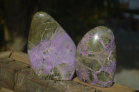 Polished Stichtite & Serpentine Standing Free Forms With Silky Purple Threads  x 3 From Barberton, South Africa - Toprock Gemstones and Minerals 