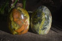 Polished Green Opal Standing Free Forms  x 3 From Madagascar