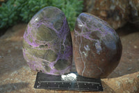 Polished Stichtite & Serpentine Standing Free Forms With Silky Purple Threads  x 3 From Barberton, South Africa - Toprock Gemstones and Minerals 