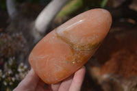 Polished Orange Twist Calcite Standing Free Forms x 3 From Maevantanana, Madagascar