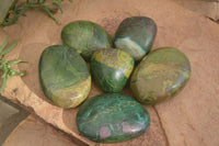 Polished Green Verdite Galet / Palm Stones x 6 From Zimbabwe