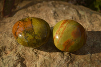 Polished  Green Opal Galet / Palm Stones x 7 From Antsirabe, Madagascar