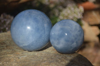 Polished Blue Calcite Spheres x 2 From Ihadilalana, Madagascar