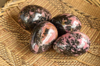 Polished Pink & Black Rhodonite Eggs  x 4 From Ambindavato, Madagascar - TopRock