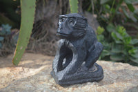 Polished Groovy Black Soap Stone Baboon Carving  x 1 From Zimbabwe - Toprock Gemstones and Minerals 