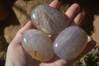 Polished Blue Rose Quartz Galet-Palm Stones x 12 From Ambatondrazaka, Madagascar