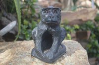 Polished Groovy Black Soap Stone Baboon Carving  x 1 From Zimbabwe - Toprock Gemstones and Minerals 