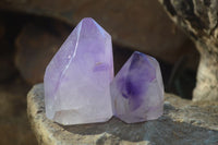 Polished Window Amethyst Points x 6 From Ankazobe, Madagascar