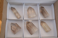 Polished  Wispy Phantom Smokey Quartz Points  x 6 From Madagascar