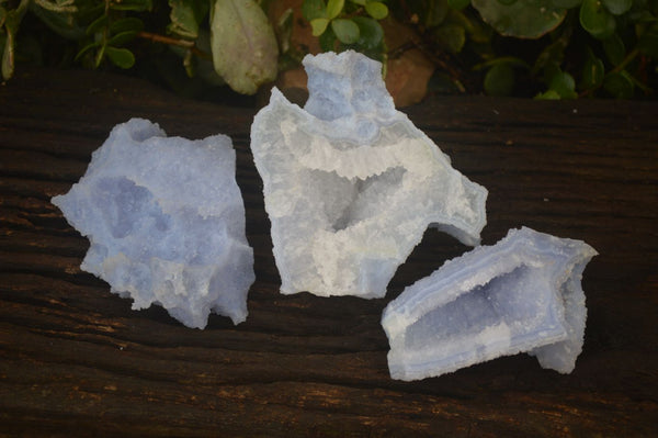 Natural Etched Blue Chalcedony Specimens  x 3 From Nsanje, Malawi